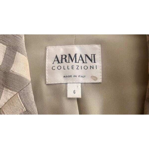 Giorgio Armani Le Collezione 6 Taupe Windowpane Check Linen Blend Blazer Jacket - Picture 4 of 5